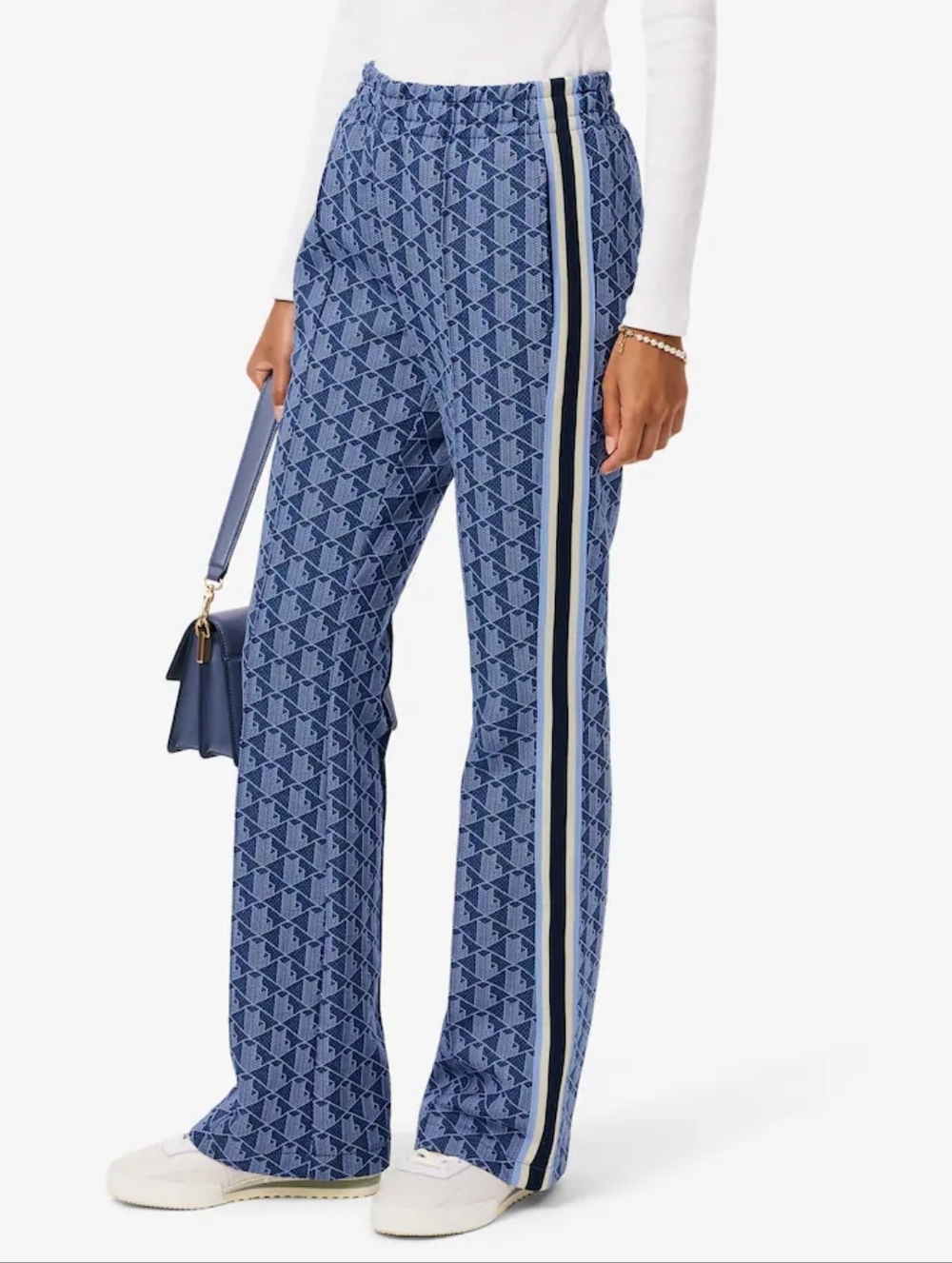 Lacoste Blue Patterned Track Pants with Side Stripes